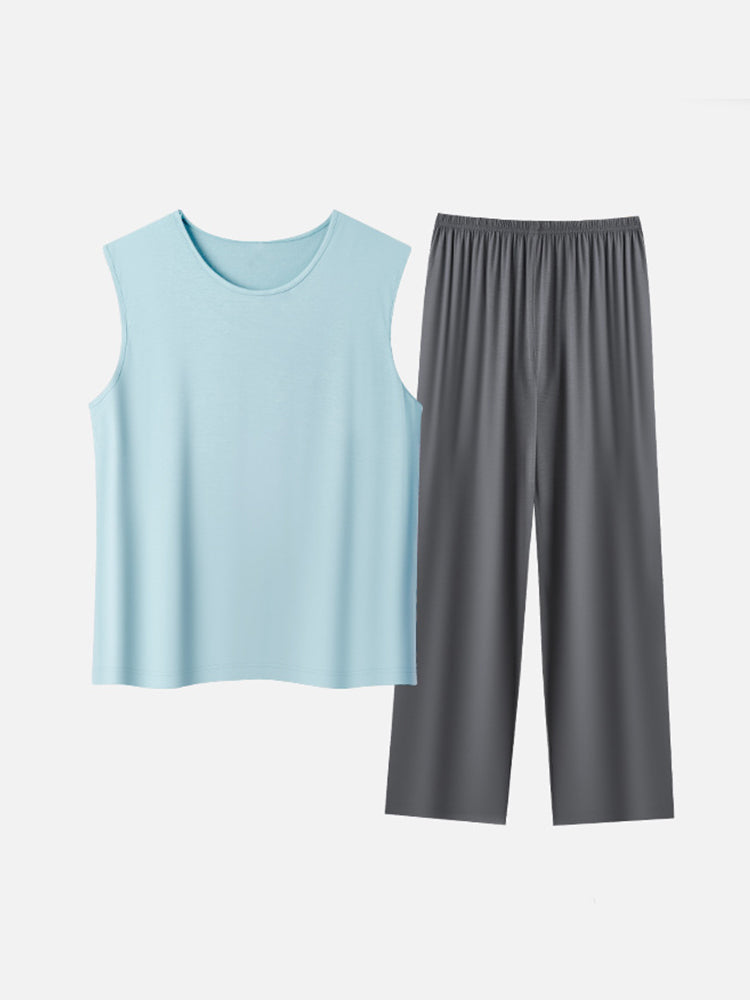 Men's Summer Modal Ice Silk Home Wear Pajama Set | dmunderwear