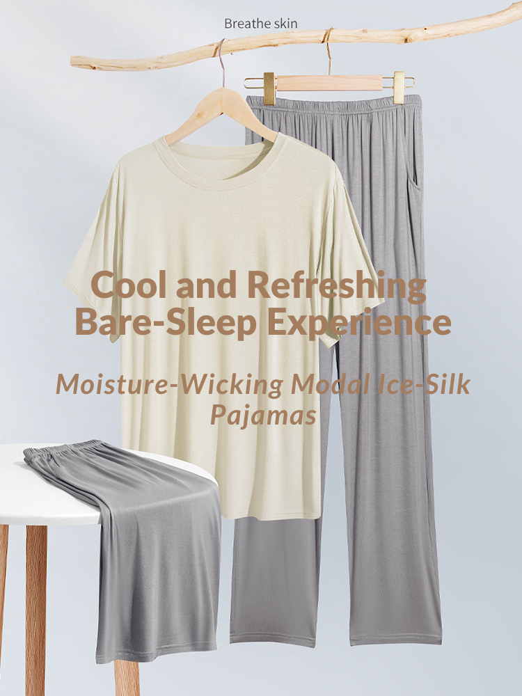 Men's Summer Modal Ice Silk Home Wear Pajama Set | dmunderwear detail image 19