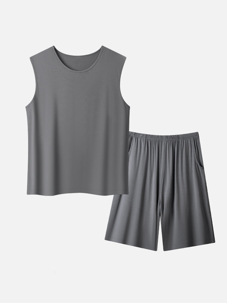 Men's Summer Modal Ice Silk Home Wear Pajama Set | dmunderwear detail image 7