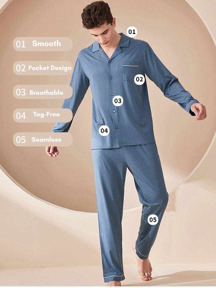 Men's Ultra-Soft Modal Solid Color Skin-Friendly Silky Touch Comfort Pajama Sets | dmunderwear detail image 2