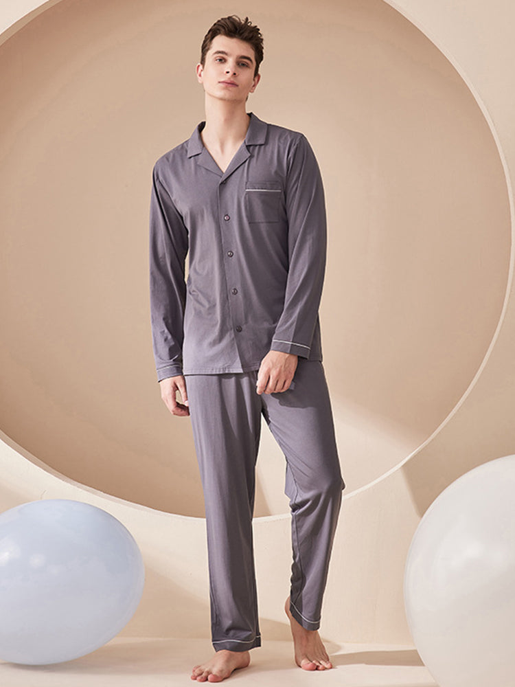Men's Ultra-Soft Modal Solid Color Skin-Friendly Silky Touch Comfort Pajama Sets | dmunderwear detail image 6