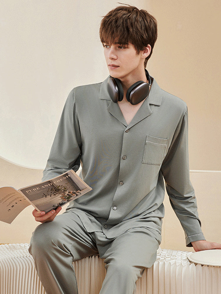 Men's Ultra-Soft Modal Solid Color Skin-Friendly Silky Touch Comfort Pajama Sets | dmunderwear detail image 8