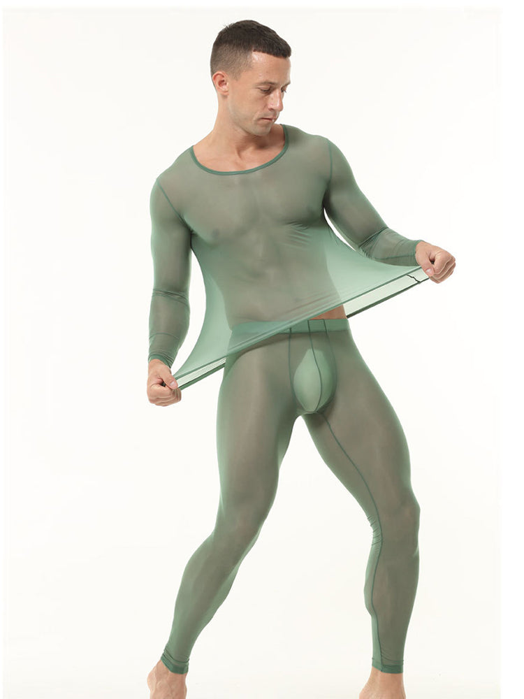 Men's Ultra-Thin Ice Silk Sheer Sensual Seamless Activewear Tops & Tights | dmunderwear