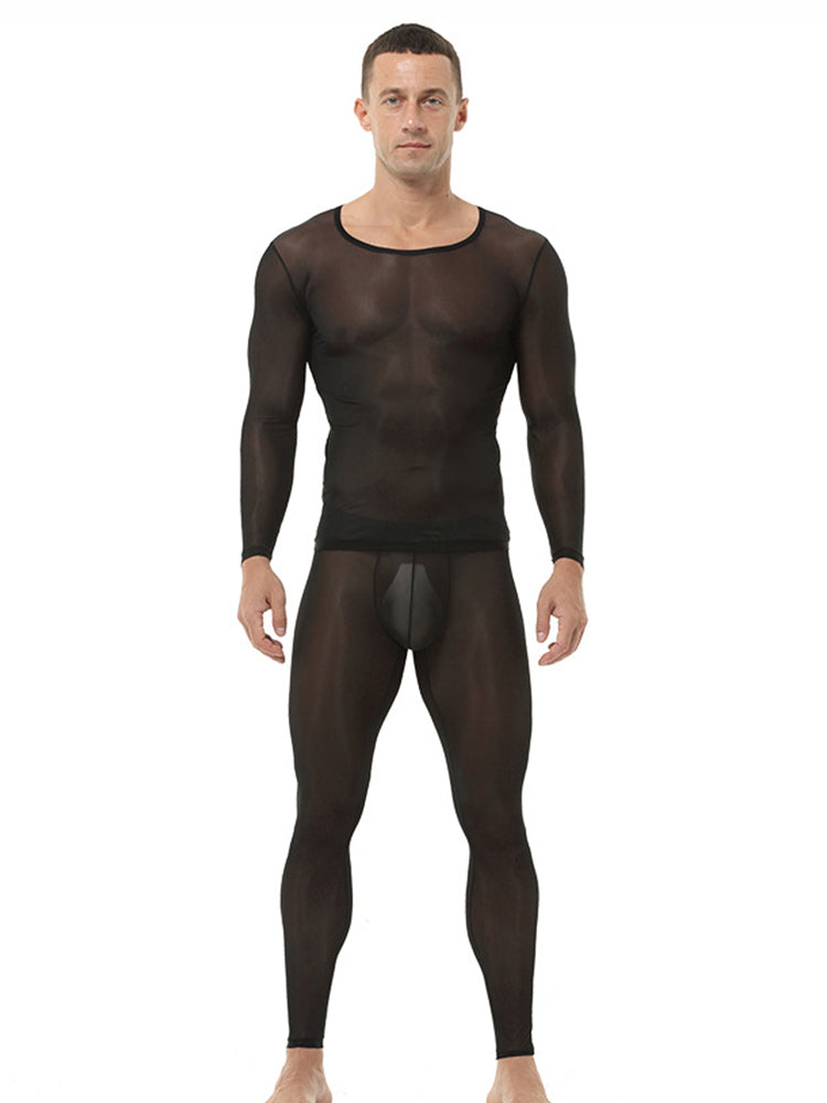Men's Ultra-Thin Ice Silk Sheer Sensual Seamless Activewear Tops & Tights | dmunderwear detail image 12