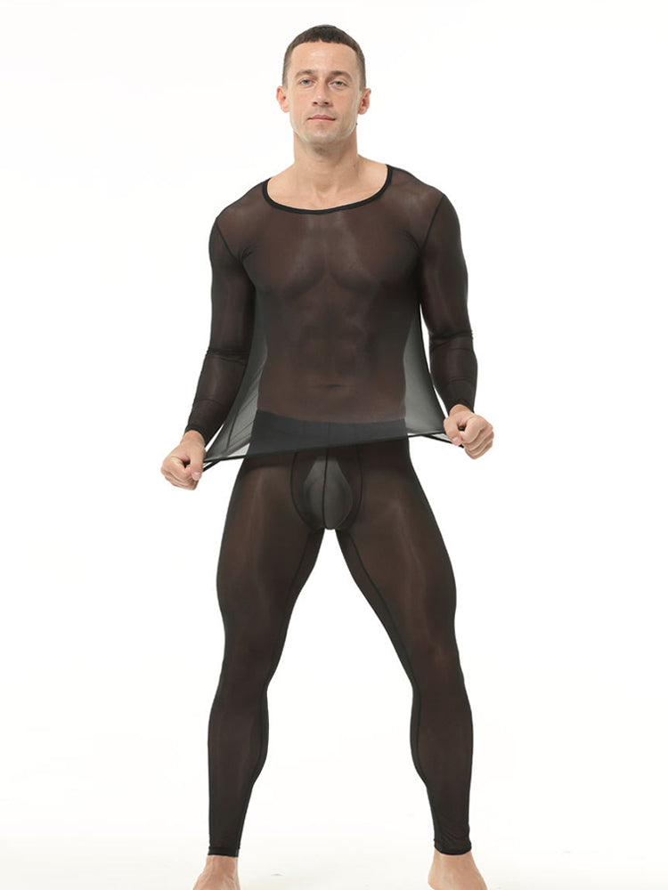 Men's Ultra-Thin Ice Silk Sheer Sensual Seamless Activewear Tops & Tights | dmunderwear detail image 13