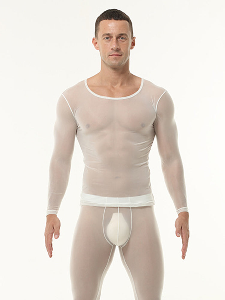 Men's Ultra-Thin Ice Silk Sheer Sensual Seamless Activewear Tops & Tights | dmunderwear detail image 14