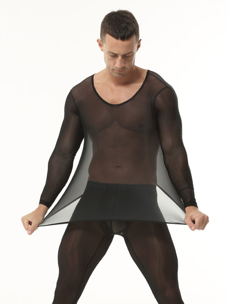 Men's Ultra-Thin Ice Silk Sheer Sensual Seamless Activewear Tops & Tights | dmunderwear detail image 15
