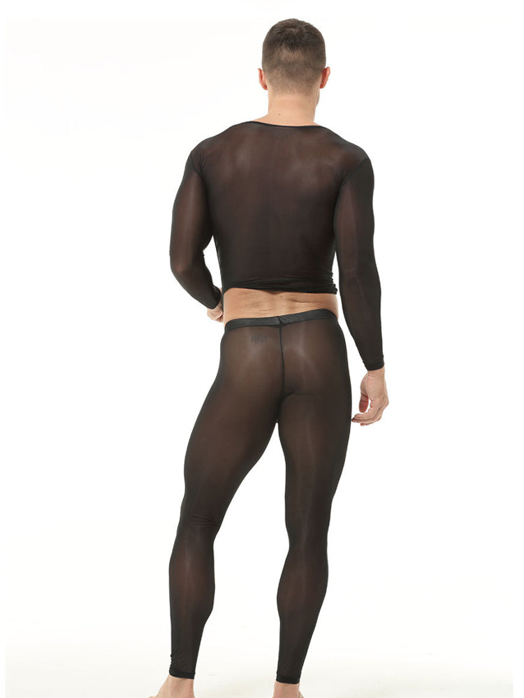 Men's Ultra-Thin Ice Silk Sheer Sensual Seamless Activewear Tops & Tights | dmunderwear detail image 16
