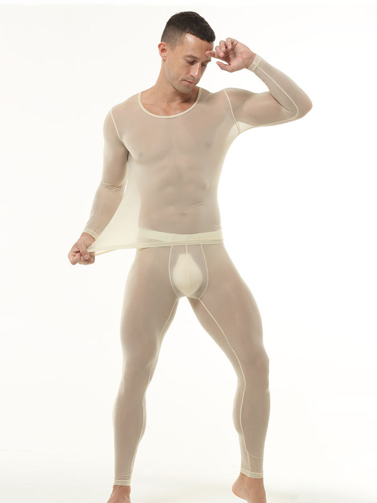Men's Ultra-Thin Ice Silk Sheer Sensual Seamless Activewear Tops & Tights | dmunderwear detail image 17