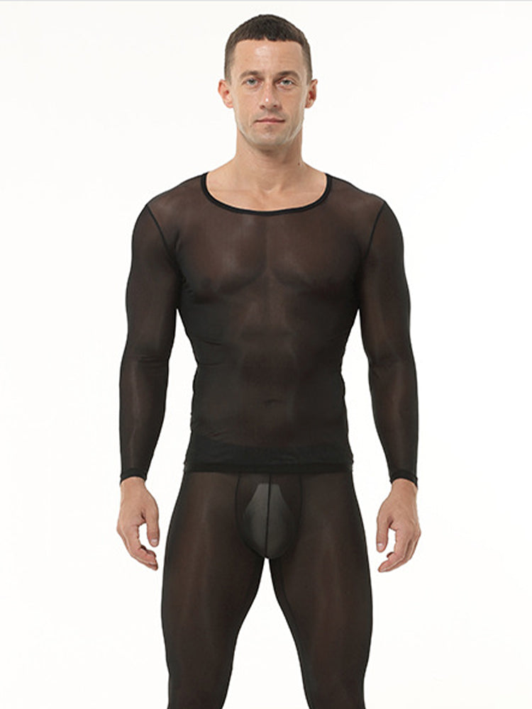Men's Ultra-Thin Ice Silk Sheer Sensual Seamless Activewear Tops & Tights | dmunderwear detail image 2