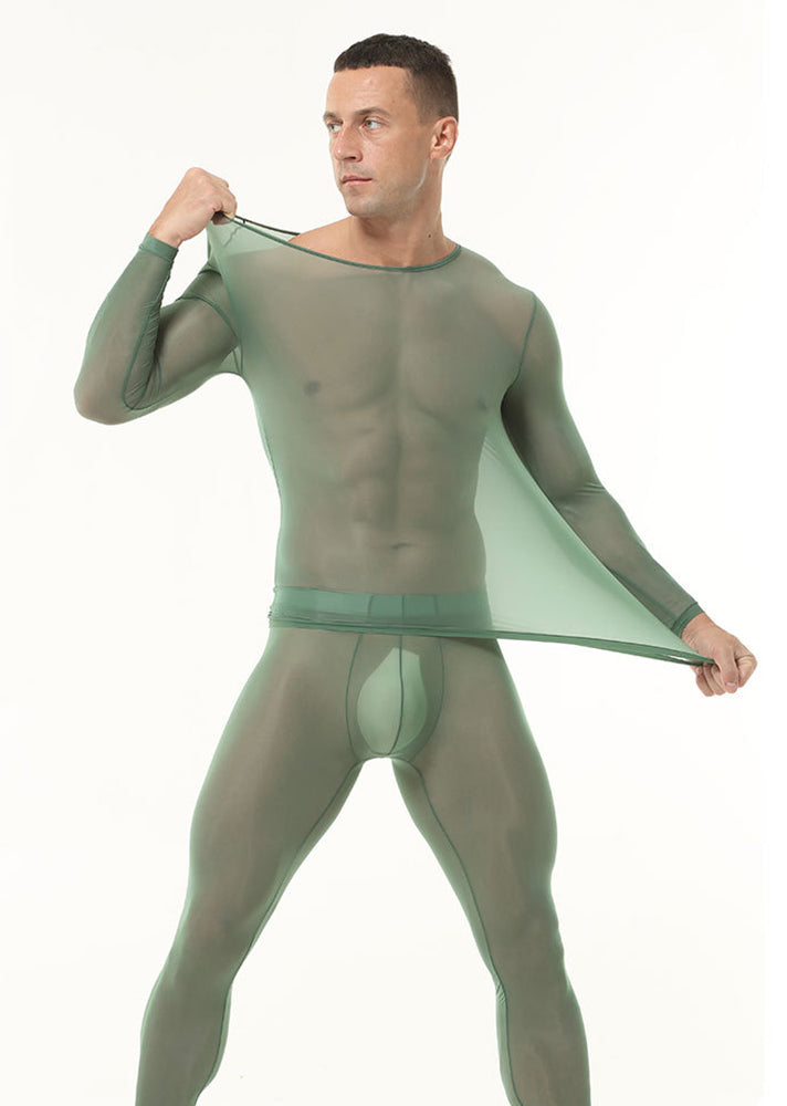 Men's Ultra-Thin Ice Silk Sheer Sensual Seamless Activewear Tops & Tights | dmunderwear detail image 3