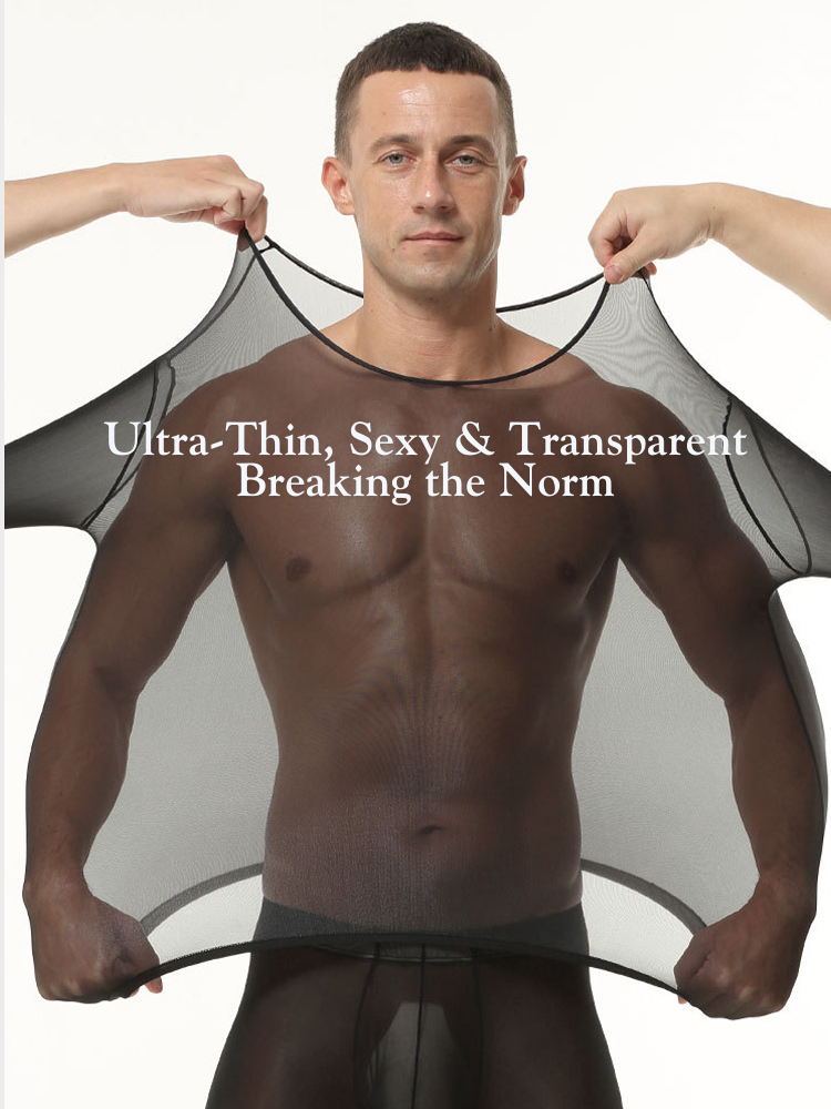 Men's Ultra-Thin Ice Silk Sheer Sensual Seamless Activewear Tops & Tights | dmunderwear detail image 4