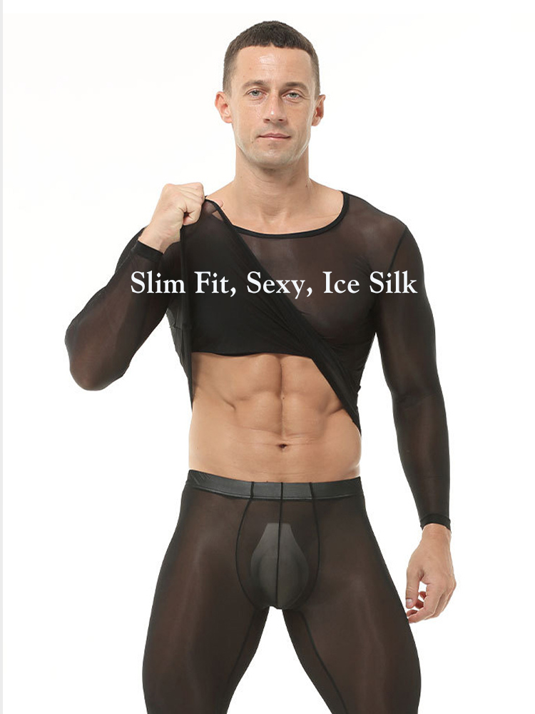 Men's Ultra-Thin Ice Silk Sheer Sensual Seamless Activewear Tops & Tights | dmunderwear detail image 5
