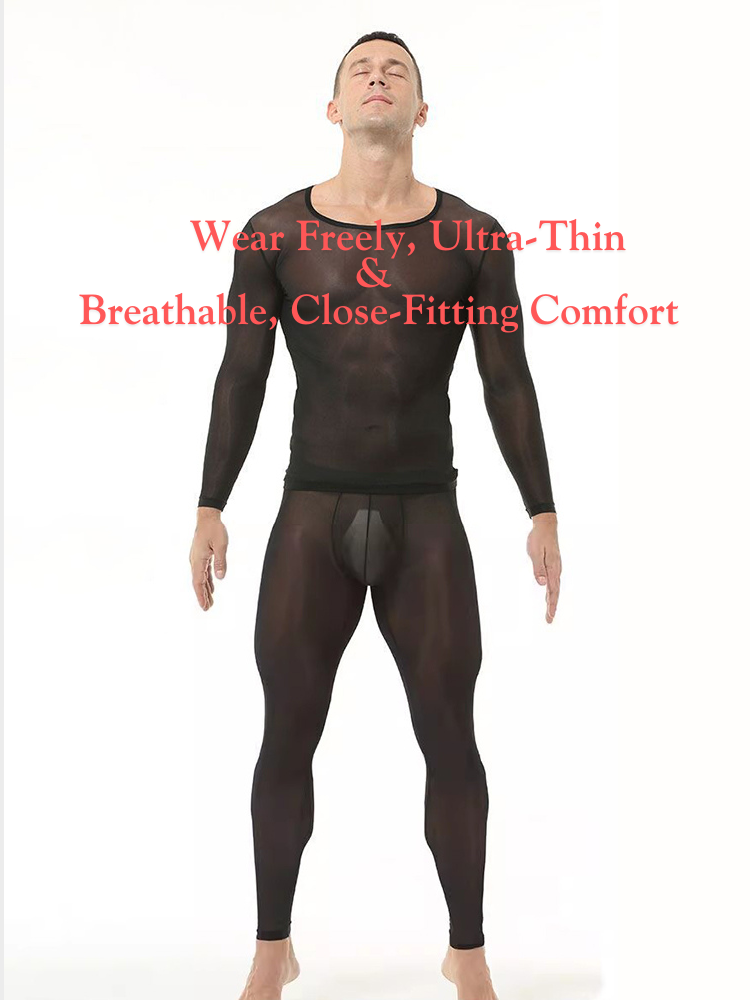 Men's Ultra-Thin Ice Silk Sheer Sensual Seamless Activewear Tops & Tights | dmunderwear detail image 6
