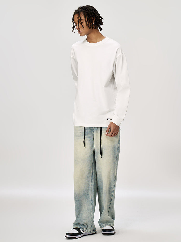 Men's Vintage Soft Pure Cotton Long Sleeve Oversized Relaxed-Fit Loungewear Tops | dmunderwear detail image 3