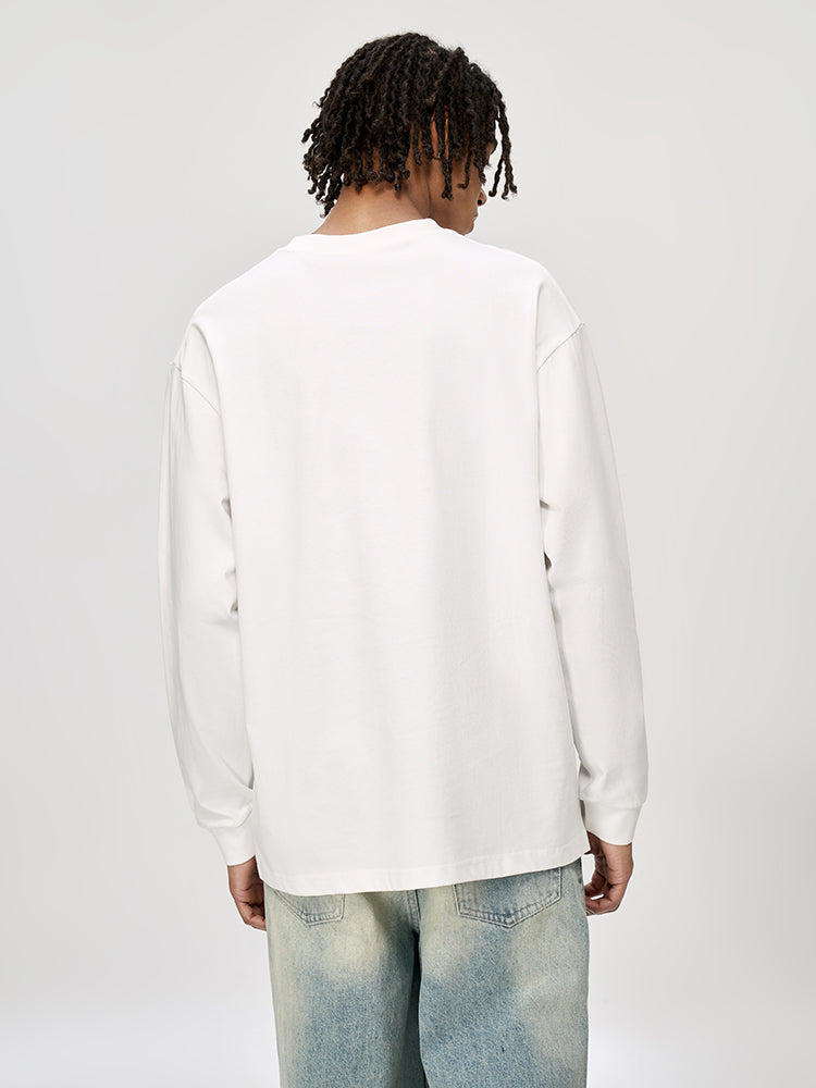Men's Vintage Soft Pure Cotton Long Sleeve Oversized Relaxed-Fit Loungewear Tops | dmunderwear detail image 6
