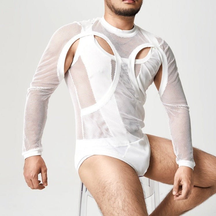 Mesh Long Sleeve Elegant Singlet | dmunderwear detail image 3