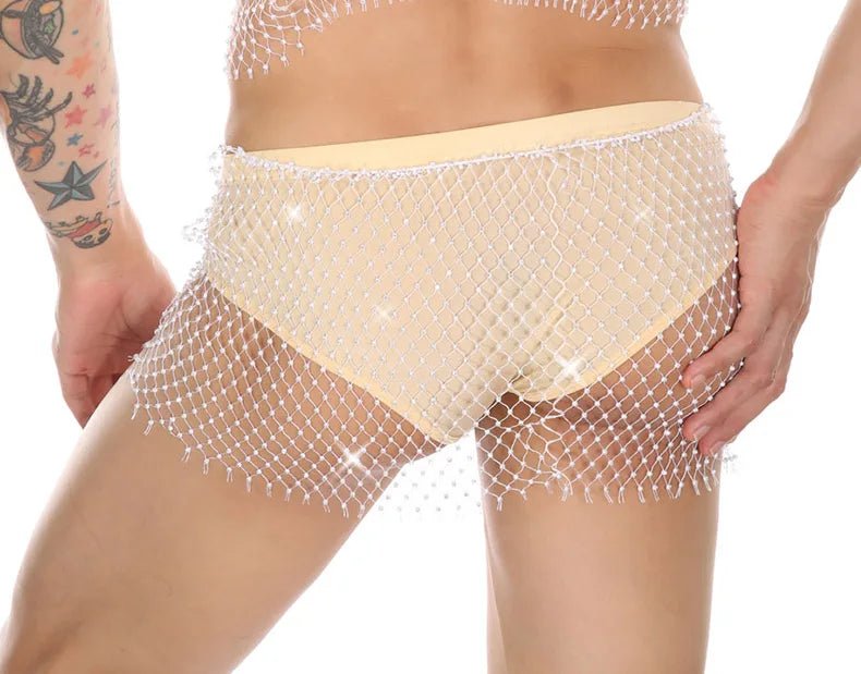 Metallic Glitter Fishnet Shorts | dmunderwear detail image 17