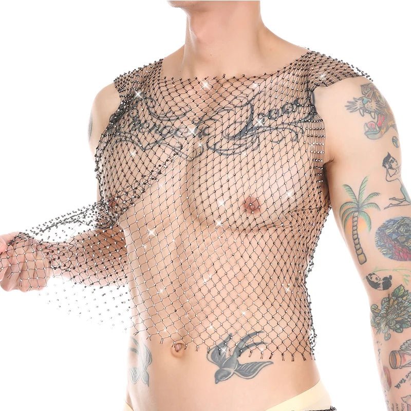 Metallic Glitter Fishnet Tank top | dmunderwear detail image 2