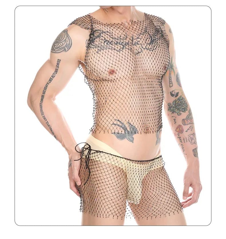 Metallic Glitter Fishnet Tank top | dmunderwear detail image 3