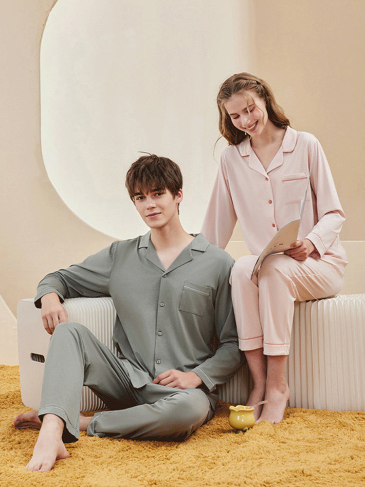 Modal Cotton Comfortable Couple Pajamas Set | dmunderwear detail image 3