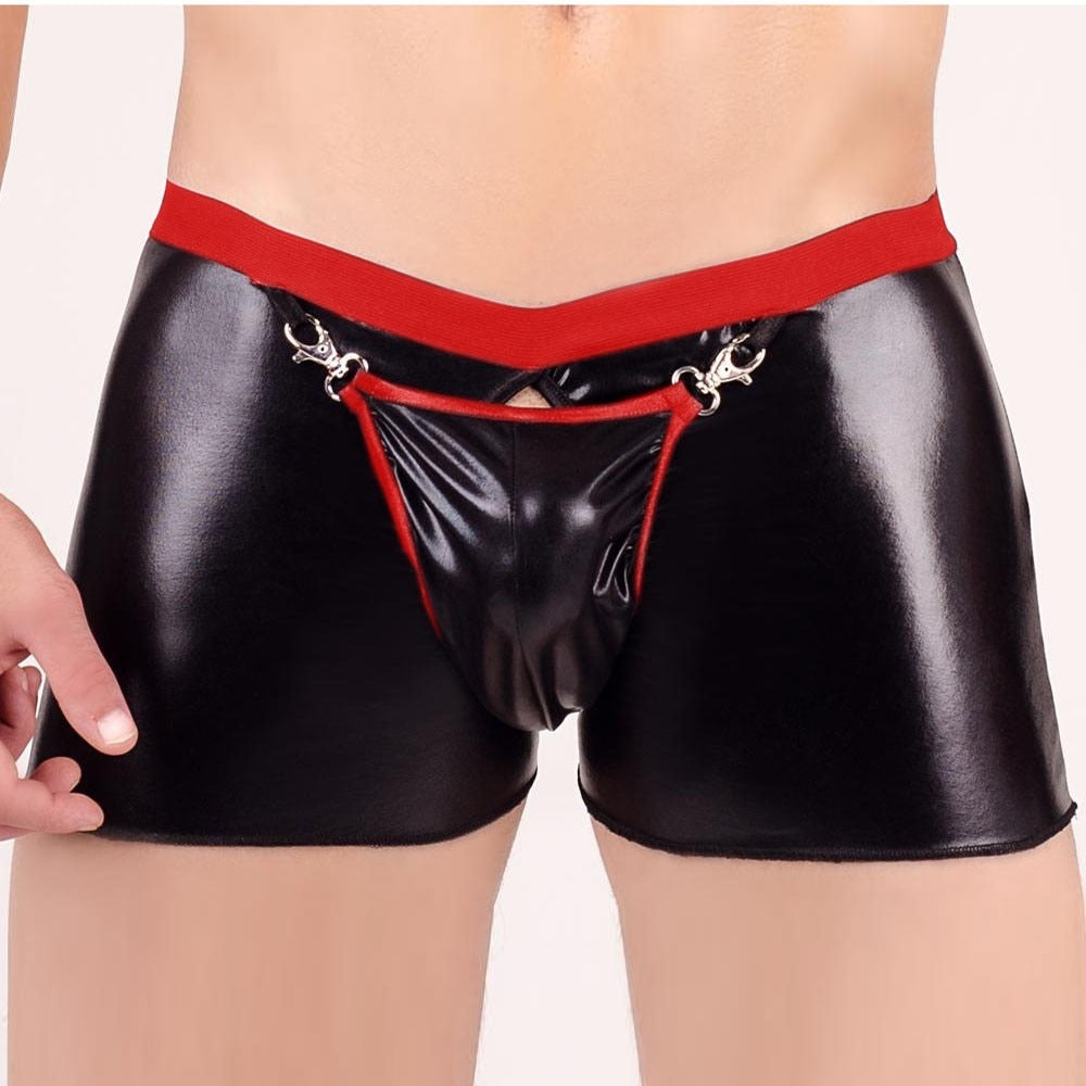 Open Crotch PU Leather Boxer Shorts | dmunderwear