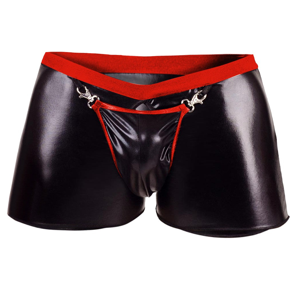Open Crotch PU Leather Boxer Shorts | dmunderwear detail image 10