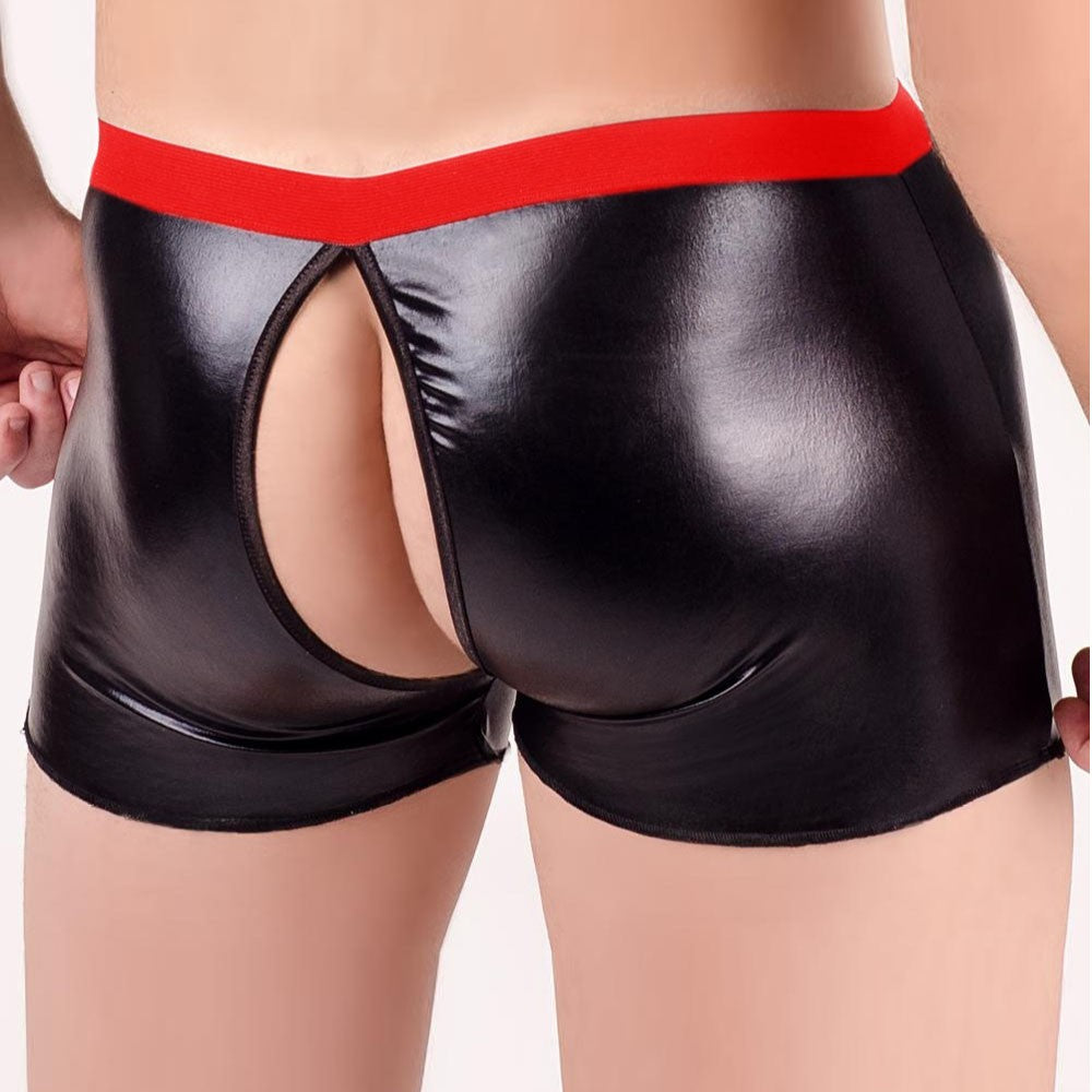 Open Crotch PU Leather Boxer Shorts | dmunderwear detail image 13