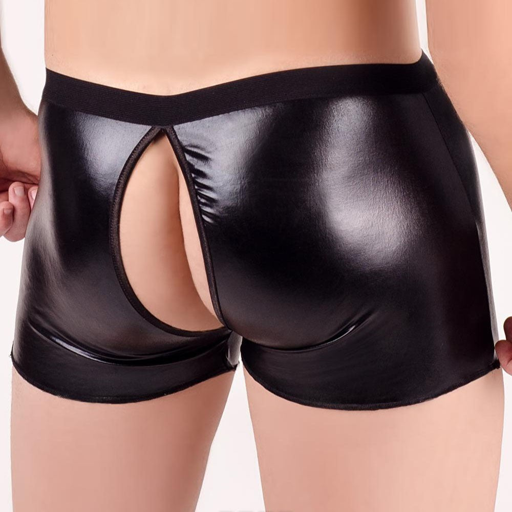 Open Crotch PU Leather Boxer Shorts | dmunderwear detail image 14