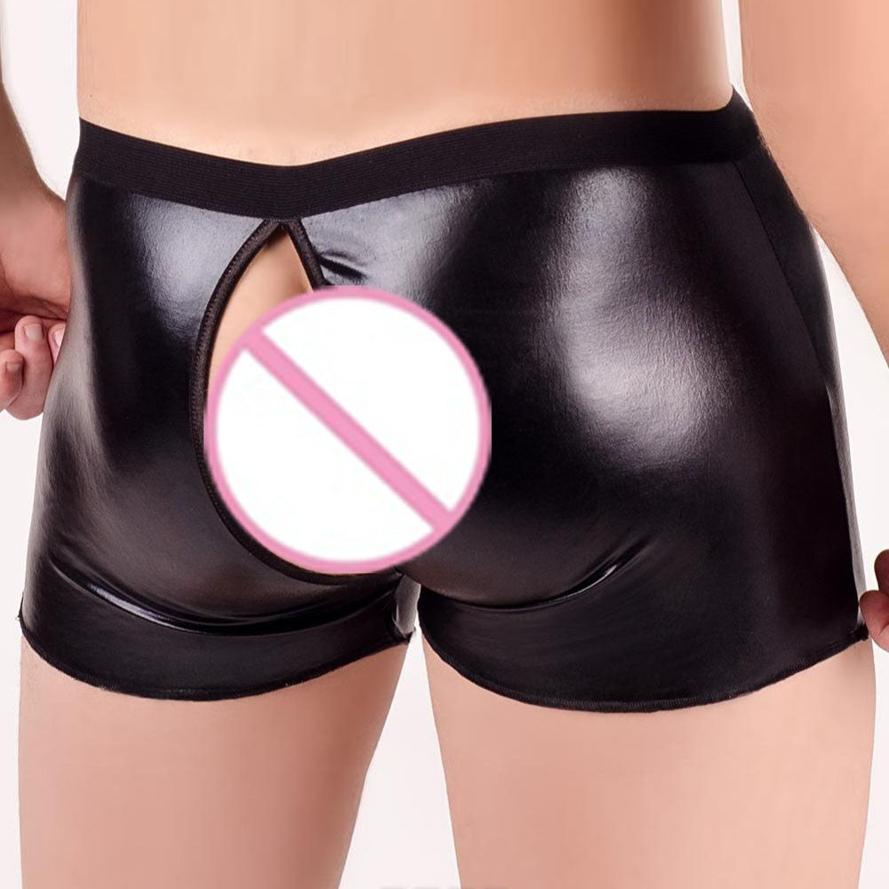 Open Crotch PU Leather Boxer Shorts | dmunderwear detail image 15