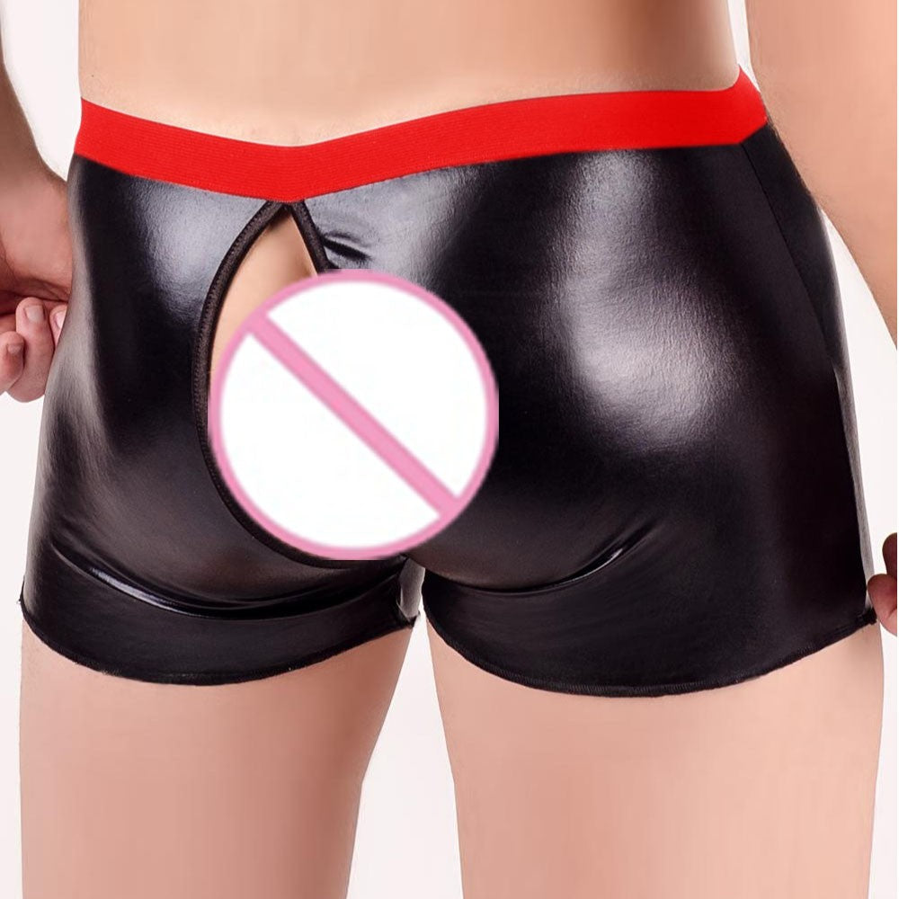 Open Crotch PU Leather Boxer Shorts | dmunderwear detail image 16