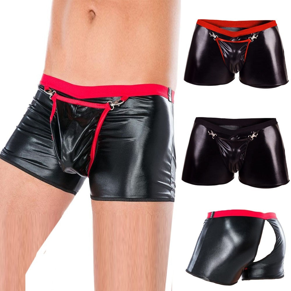 Open Crotch PU Leather Boxer Shorts | dmunderwear detail image 4