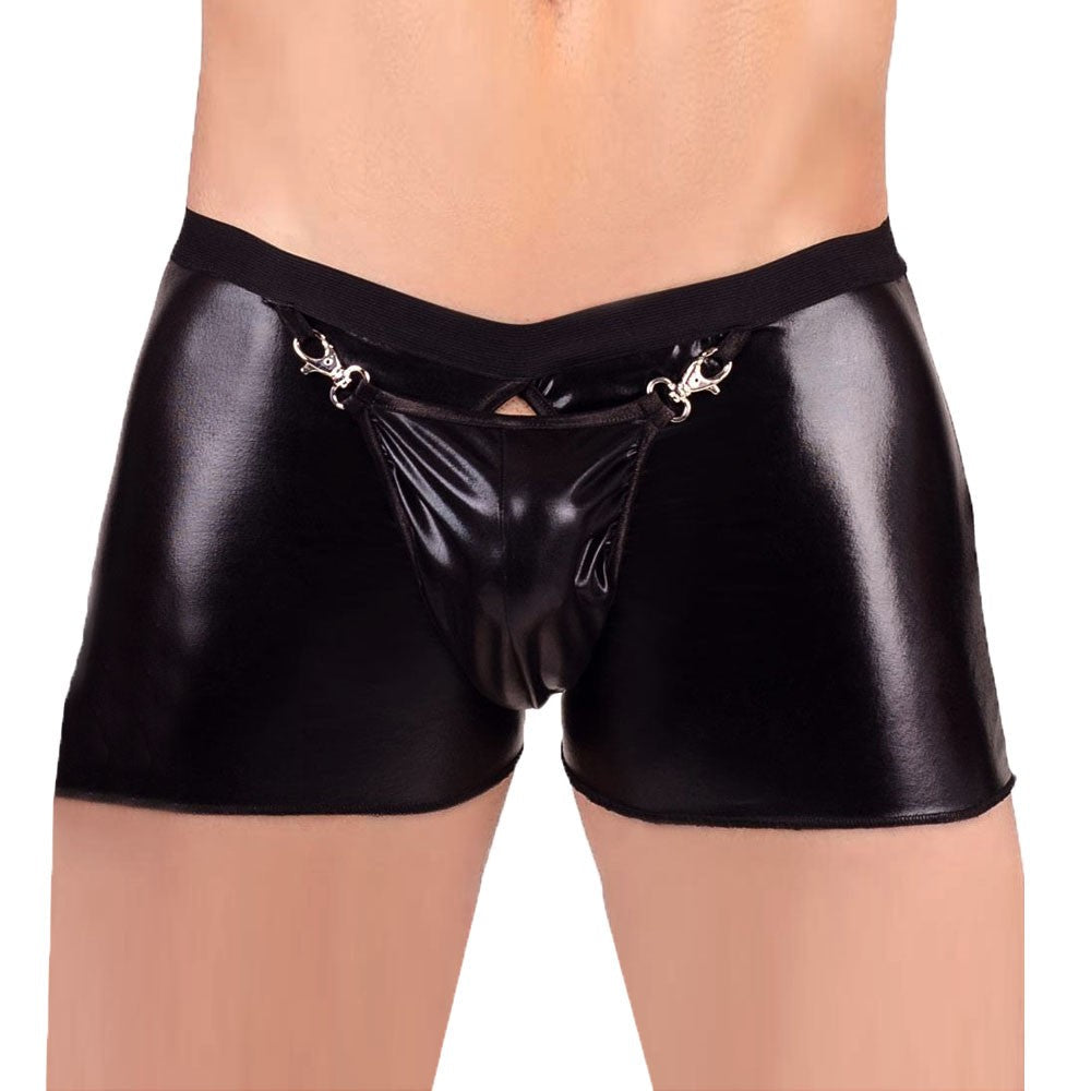 Open Crotch PU Leather Boxer Shorts | dmunderwear detail image 8