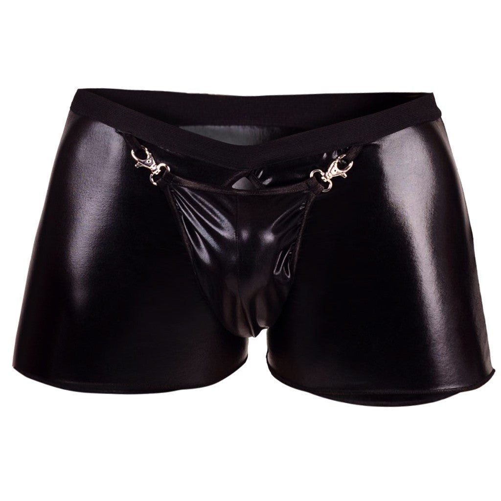Open Crotch PU Leather Boxer Shorts | dmunderwear detail image 9