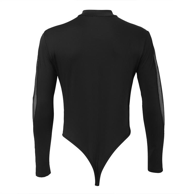 Patchwork mesh long sleeve crewneck button bodysuit | dmunderwear detail image 5
