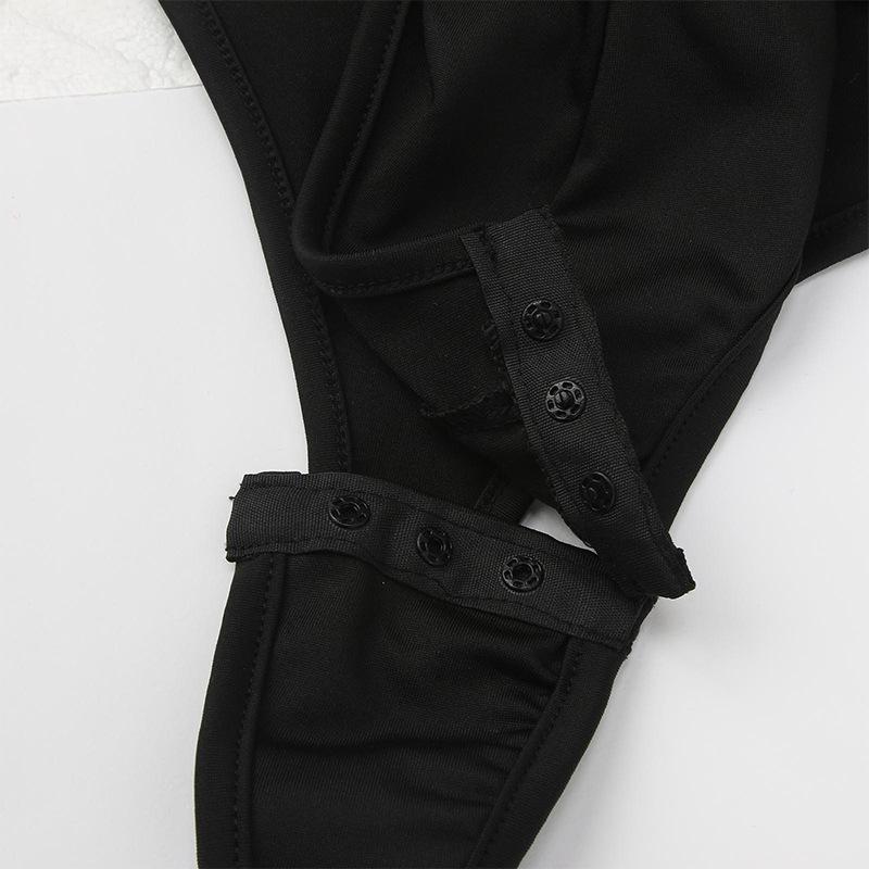 Patchwork mesh long sleeve crewneck button bodysuit | dmunderwear detail image 8