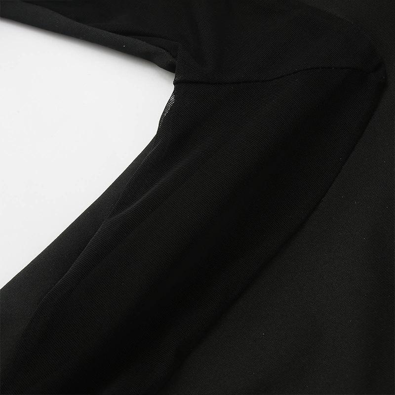 Patchwork mesh long sleeve crewneck button bodysuit | dmunderwear detail image 9