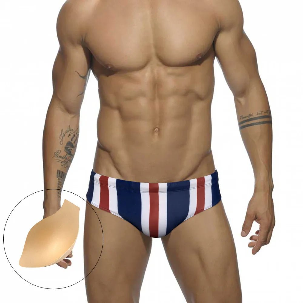 ORVLS Patriotic Striped Swim Briefs | dmunderwear detail image 6