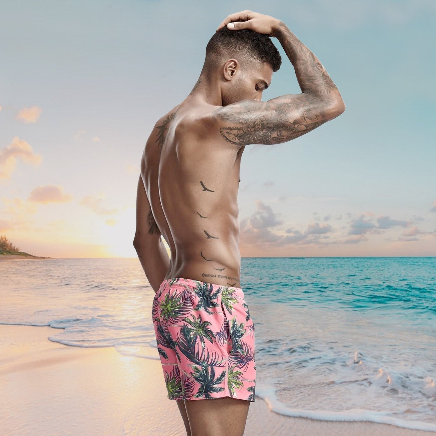 ORVLS Pink Palm Trees Board Shorts | dmunderwear detail image 2