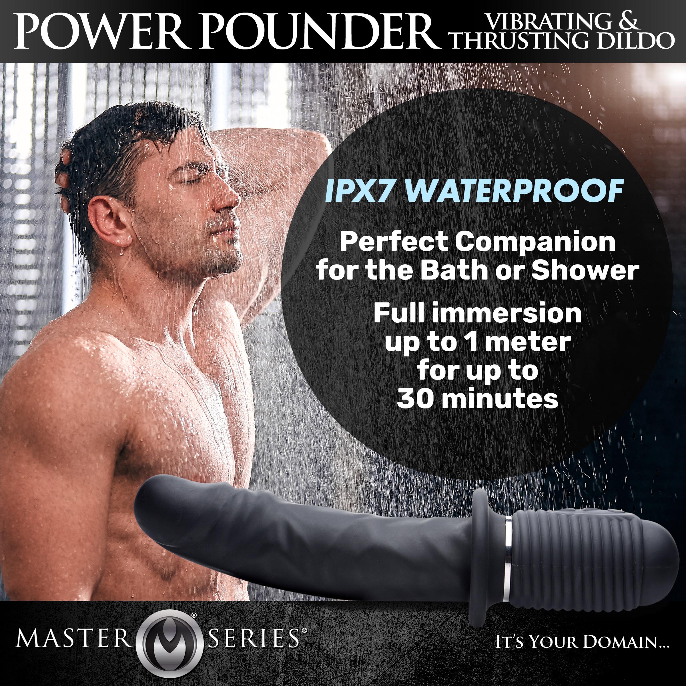 Power Pounder Vibrating and Thrusting Silicone Dildo - Black | dmunderwear product image 3
