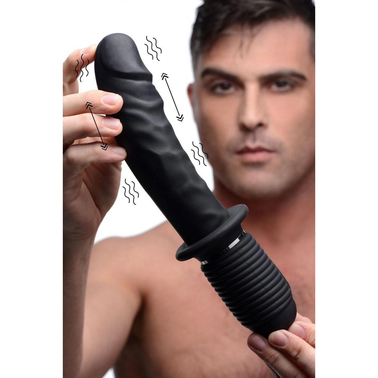 Power Pounder Vibrating and Thrusting Silicone Dildo - Black | dmunderwear product image 4