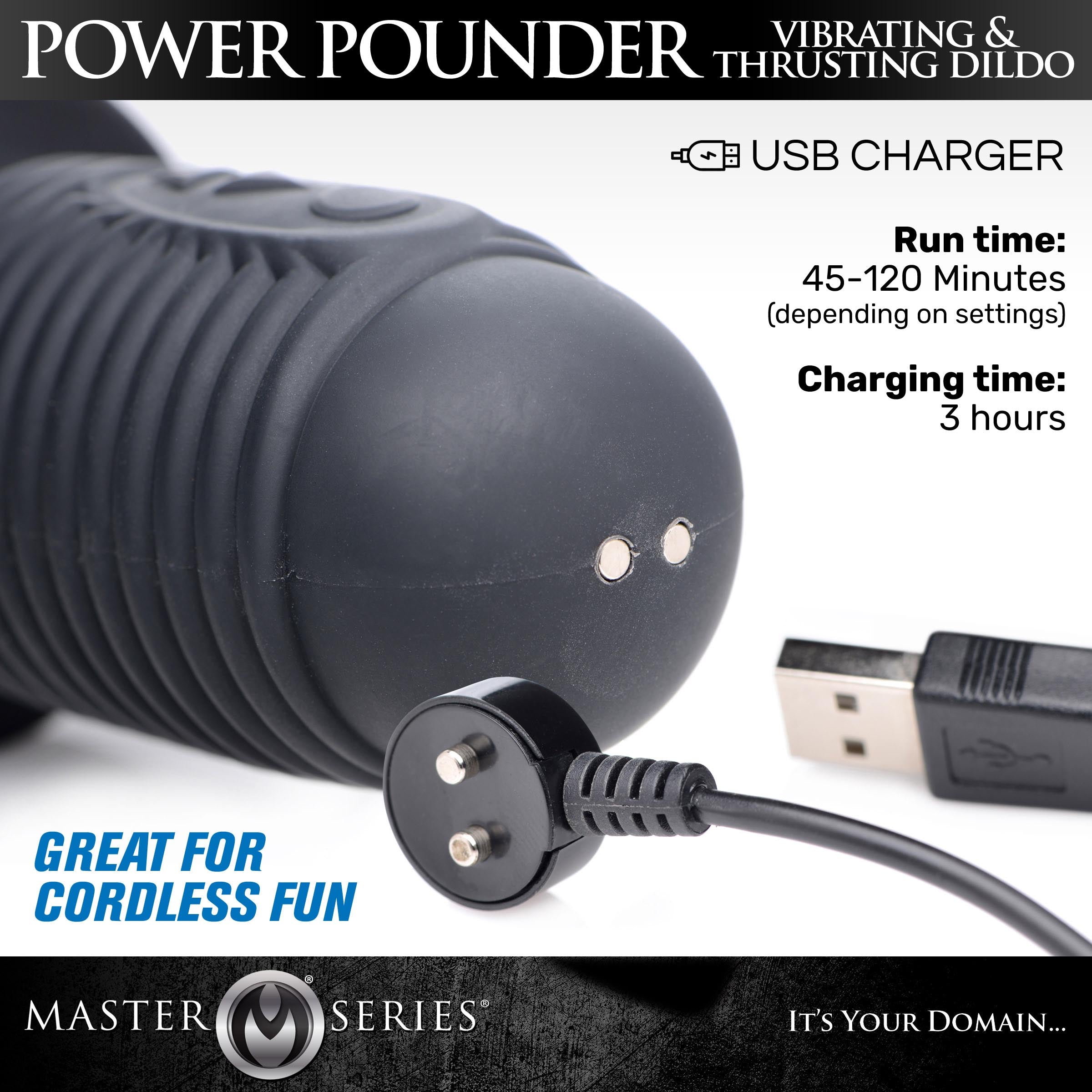 Power Pounder Vibrating and Thrusting Silicone Dildo - Black | dmunderwear product image 6