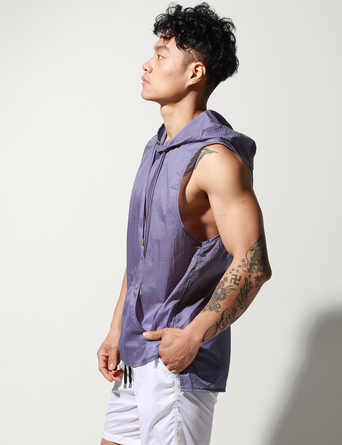 Quick-Dry Sleeveless Hoodie T2003 | dmunderwear detail image 4