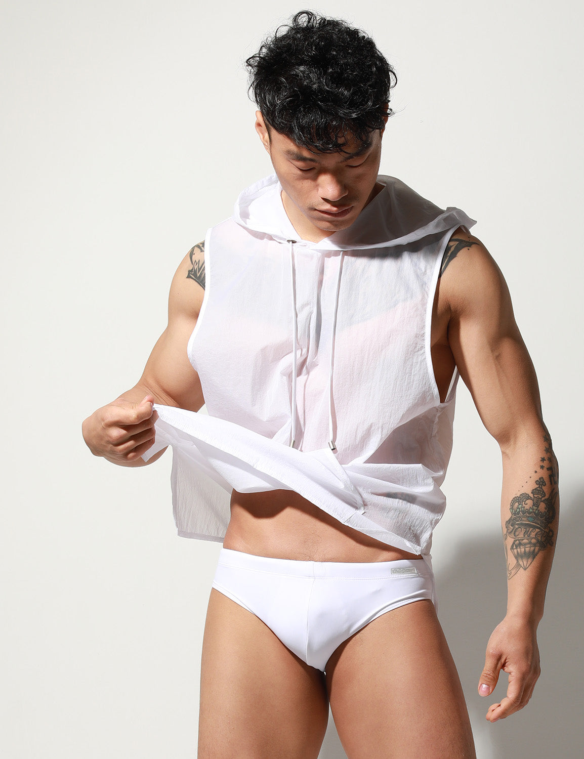 Quick-Dry Sleeveless Hoodie T2003 | dmunderwear detail image 8