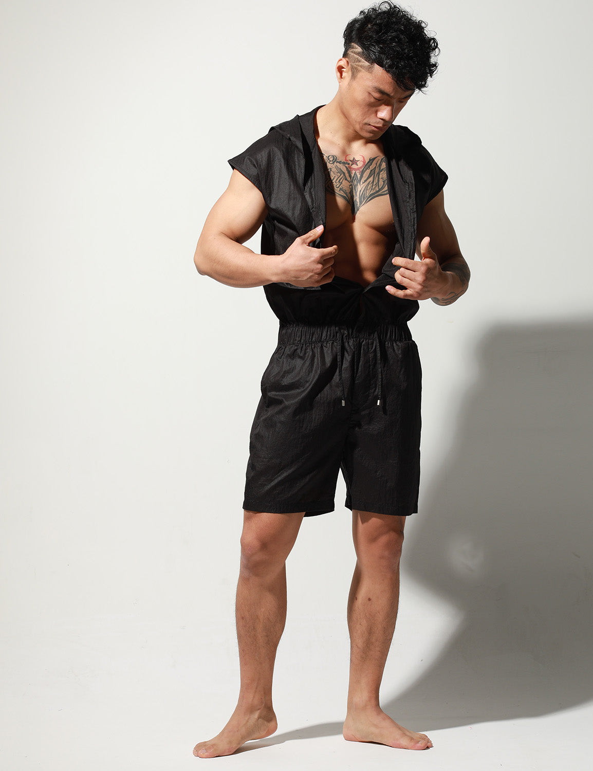 Quick-Dry Union Suit Sleeveless Hoodie T9002 | dmunderwear detail image 10