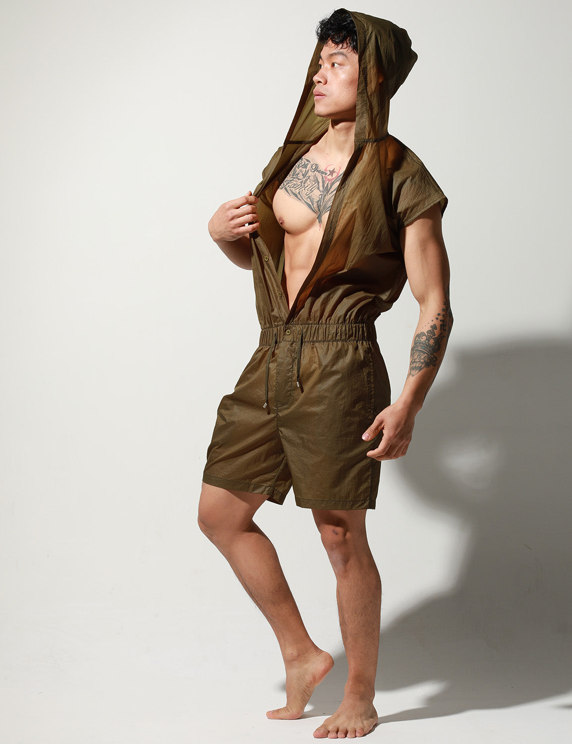 Quick-Dry Union Suit Sleeveless Hoodie T9002 | dmunderwear detail image 18