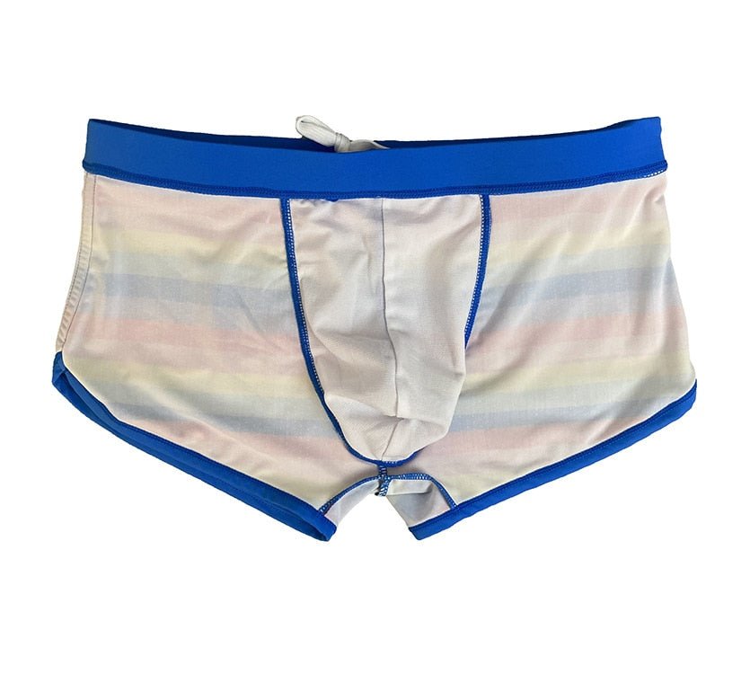 Rainbow Mesh Square Cut Swim Trunks | dmunderwear detail image 4