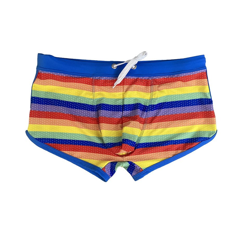 ORVLS Rainbow Mesh Square Cut Swim Trunks | dmunderwear detail image 5