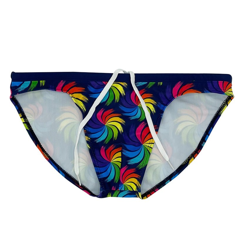 Rainbow Peacock Skinny Swim Briefs | dmunderwear detail image 4