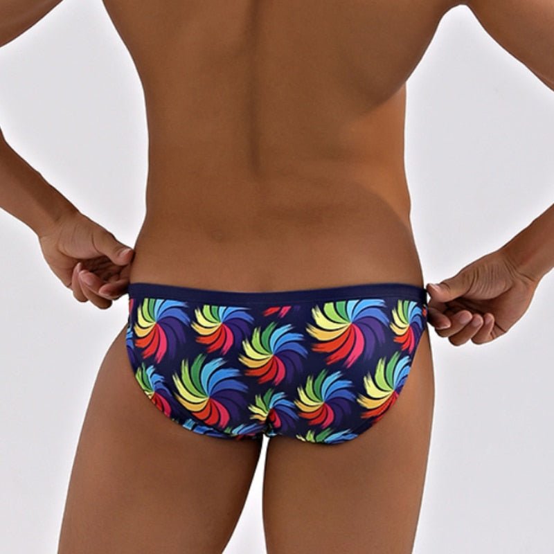 ORVLS Rainbow Peacock Skinny Swim Briefs | dmunderwear detail image 2
